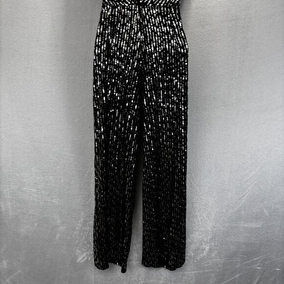 Emerald Sundae Silver Sequin Velvet Wide Leg Jumpsuit Womens XS Black Party - Picture 11 of 14